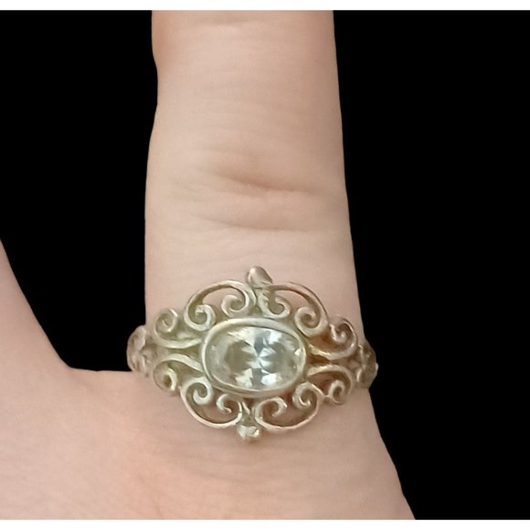 Vintage 925 Sterling Silver Beautiful Art Glass Stone Size 6.5 Ring - Picture 2 of 5